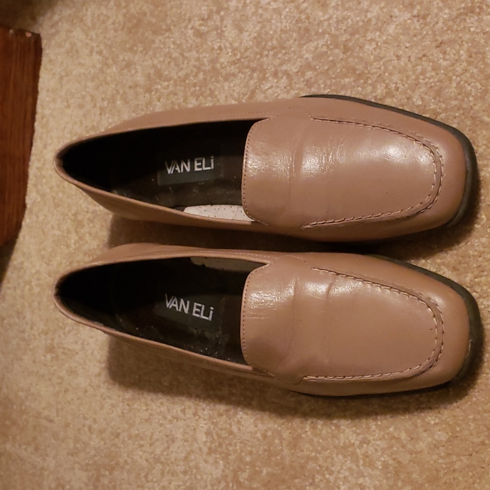 Vaneli Beige Leather Slip-On Loafers